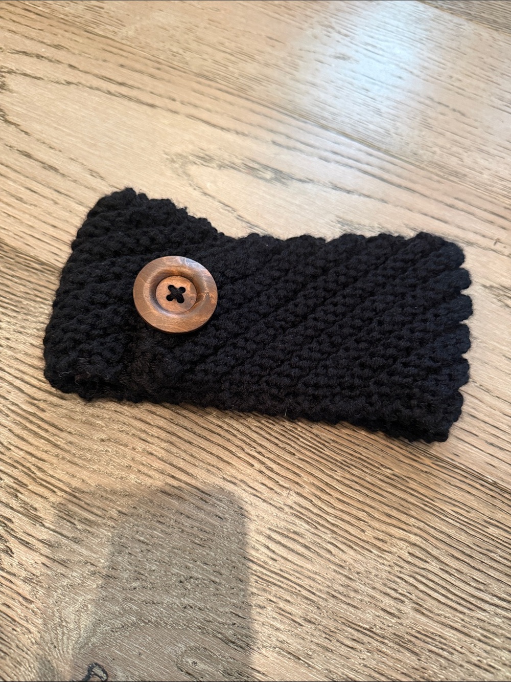 Kids Black Knit Headwrap with Decorative Wooden Button